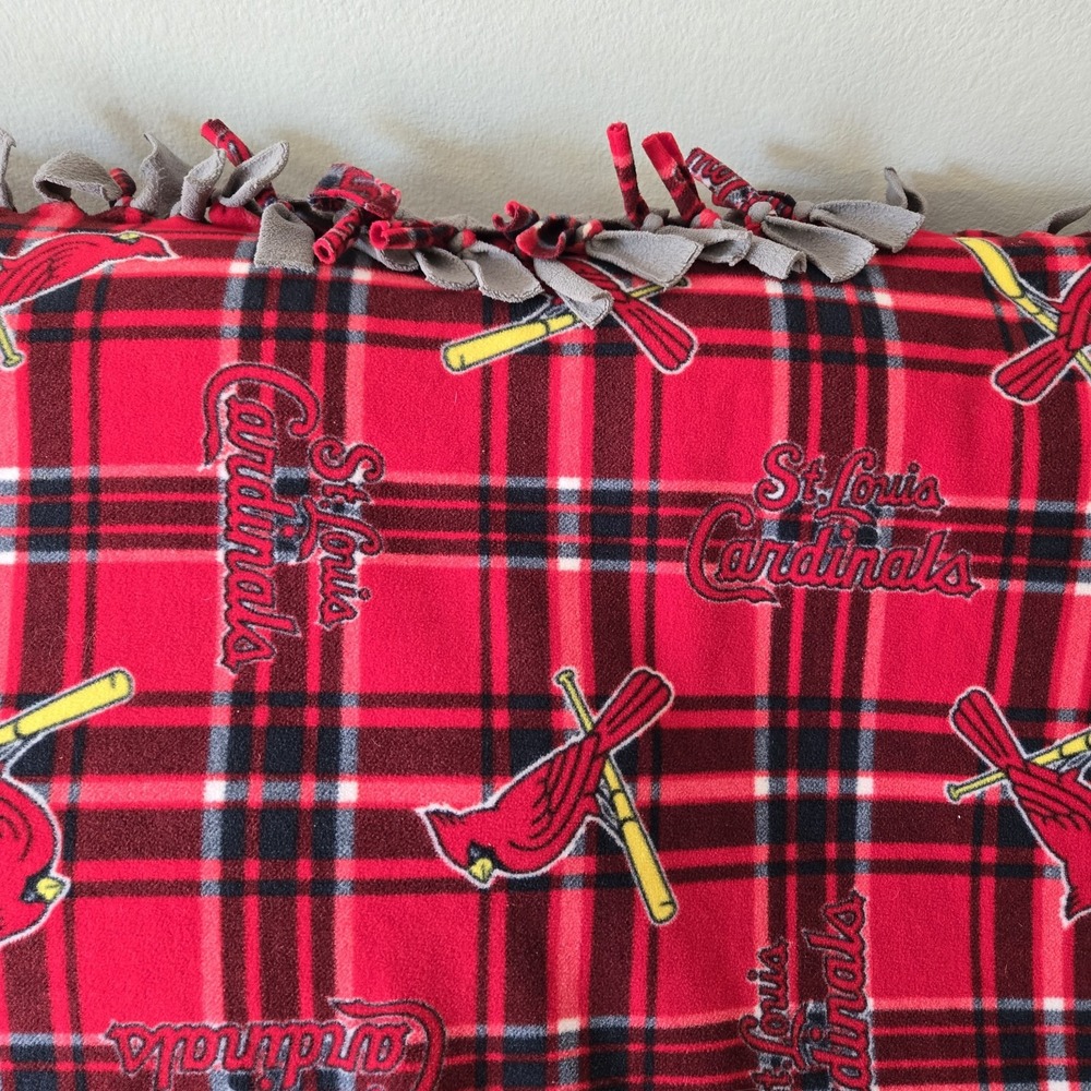 Fleece Knotted Tied Blanket Throw - St Louis Cardinals MLB L63"X W53" Red Plaid - Picture 2 of 6